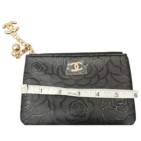 Black PVC Embossed Floral Zipper Pouch + Bag - Picture 7 of 12